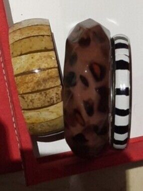 New LOT OF 3 BANGLE BRACELETS 1 Med Zebra 1 Wide Striped 1 MASSIVE Leopard